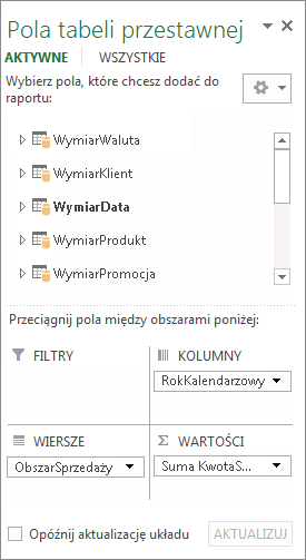 Lista pól tabeli przestawnej