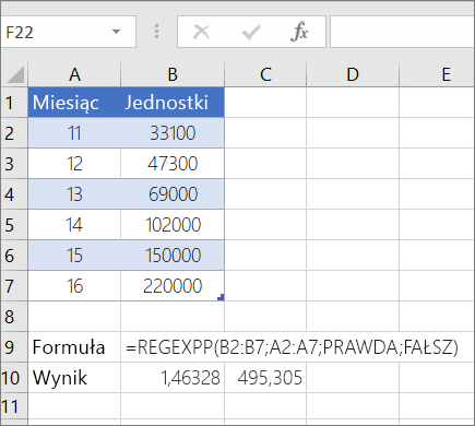 Przykład 1. Funkcja REGEST