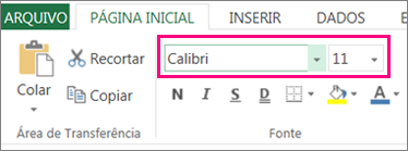 opções de fonte da faixa de opções do Excel