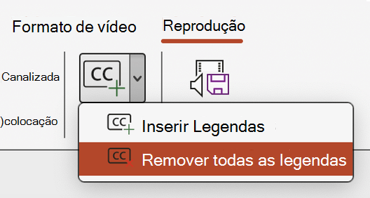 Remova todas as legendas de um vídeo no PowerPoint.