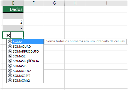 Conclusão Automática de Fórmulas do Excel