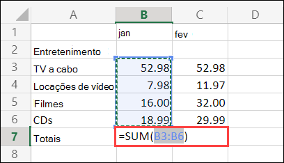 Célula AutoSoma do Excel na Web