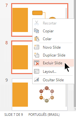 Clique com o botão direito em um slide e selecione Excluir Slide