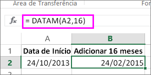 usar a fórmula DATAM para adicionar meses a uma data