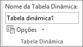 Opções de tabela dinâmica na faixa de opções