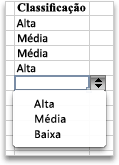 Lista suspensa com valores alto, médio e baixo