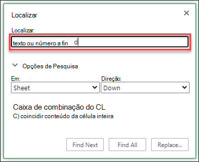 Localizar texto ou números em uma pasta de trabalho ou planilha pressionando Ctrl+F