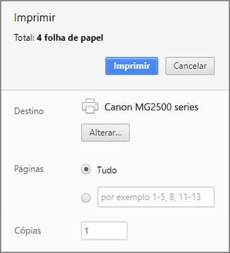 Opções do painel Imprimir do Google Chrome