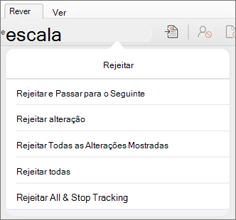 Menu Rejeitar Alterações