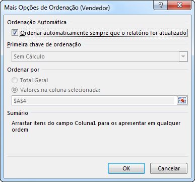 Caixa de diálogo Mais Opções de Ordenação