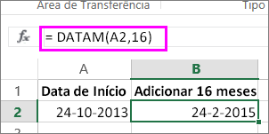 utilize a fórmula DATAM para adicionar meses a uma data