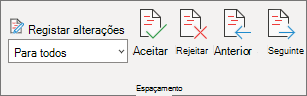 Painel de controlo com os comandos Aceitar, Rejeitar, Anterior e Seguinte.