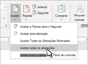 Opção Aceitar Todas as alterações