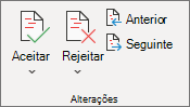 Aceitar ou rejeitar alterações