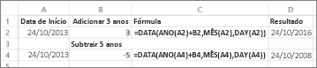 Exemplos de somar e subtrair datas