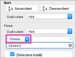 In the Filter box, select Choose One