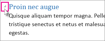 Imagine afișând săgeata de control extindere și restrângere lângă titlul din Modul Citire.