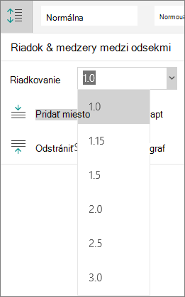 Možnosti riadkovania