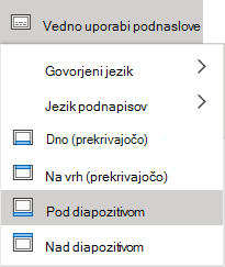 Nastavitve podnaslovov v storitvi PowerPoint online.