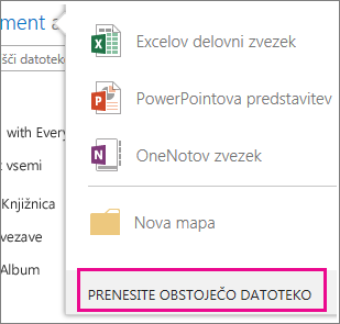 Prenos obstoječe datoteke