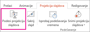 Dugme "Podesi projekciju slajdova"