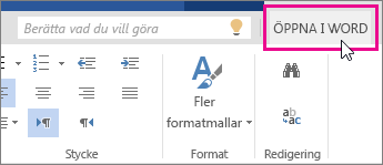 Öppna i Word från vyn Redigera i Word Online