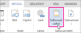 Bild på knappen Sidhuvud/sidfot i Word Online