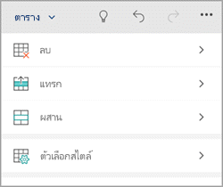 แท็บตารางของ Windows phone