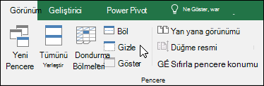 Windows > Görüntüle'de çalışma kitabını gizleme veya gösterme > Gizle/Göster