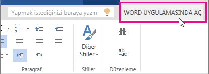 Word Online’daki Düzen görünümünden Word’de Aç