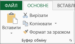 Кнопки "Копіювати" та "Вставити" на вкладці "Основне"