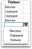 Розкривний список зі значеннями "Високий", "Середній", "Низький"