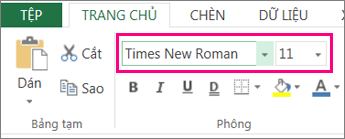 các tùy chọn phông chữ trên Ribbon Excel