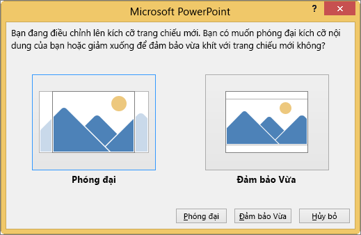 Thông báo co giãn kích cỡ trang chiếu