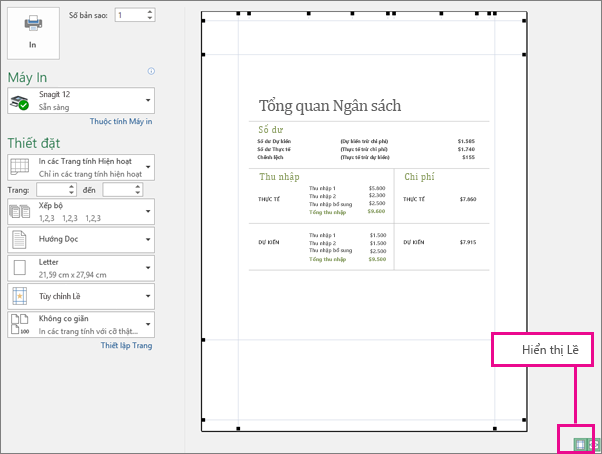 Hộp Hiện Lề trong Xem trước khi In