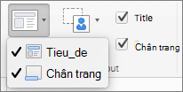 Ảnh chụp màn hình hiển thị các tùy chọn Tiêu đề và Chân trang sẵn dùng trong nhóm Bố trí Bản cái.