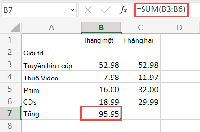 Công thức Tự tính tổng trong Excel cho Web