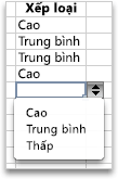 Danh sách thả xuống với các giá trị Cao, Trung bình và Thấp