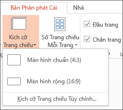 Menu Kích cỡ trang chiếu