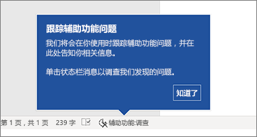 显示辅助功能检查器正在运行的状态栏