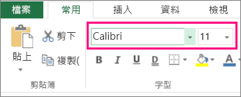 Excel 功能區上的字型選項
