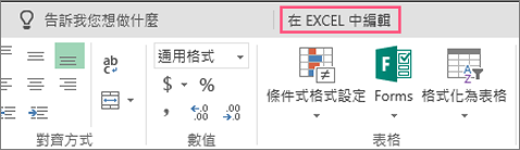 [在 Excel 中編輯] 按鈕