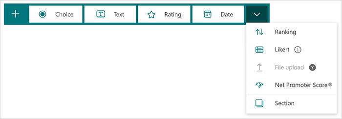 خيارات نوع السؤال في Microsoft Forms