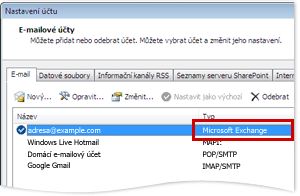 Příklad účtu systému Exchange v dialogovém okně Nastavení účtu