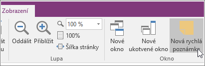 Snímek obrazovky s tlačítkem Nová rychlá poznámka ve OneNotu 2016