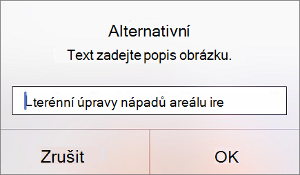 Nabídka pro alternativní text pro obrázek v Outlooku pro iOS