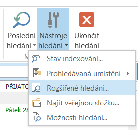 Možnost Rozšířené hledání v seznamu Nástroje hledání