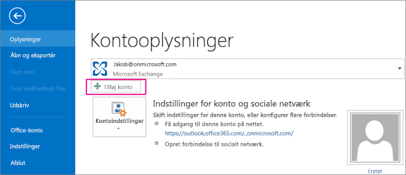 Klik på knappen Tilføj konto for at tilføje en Gmail-konto til Outlook