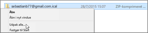 Højreklik på filen, og vælg Udpak.