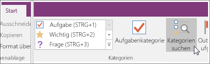 Screenshot der Schaltfläche "Kategorien suchen" in OneNote 2016